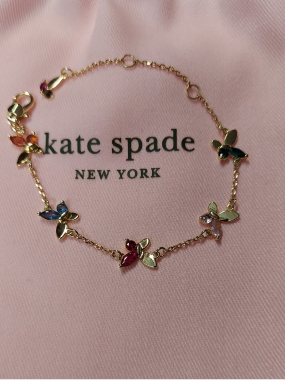 kate spade Gold  Social Butterfly Chain Bracelet with Multicolor Gems